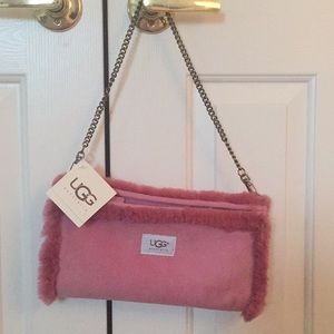 UGG Suede Leather Shearling Muff Purse Pink